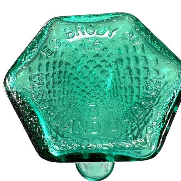 Vtg EO Brody Co Teal Blue Green Vase Glass Hexagonal Diamond Pattern 6 inch Ohio - Picture 4 of 6